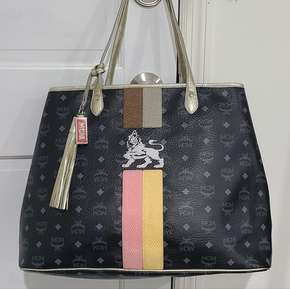 MCM Charcoal and Black Interior Tote With Tassel Charm Very Good! Christmas SALE